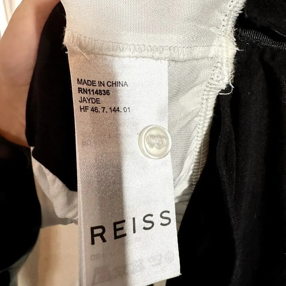 Reiss Jayde Bodysuit Blouse Long Sleeve Low V-Neck White Black 8